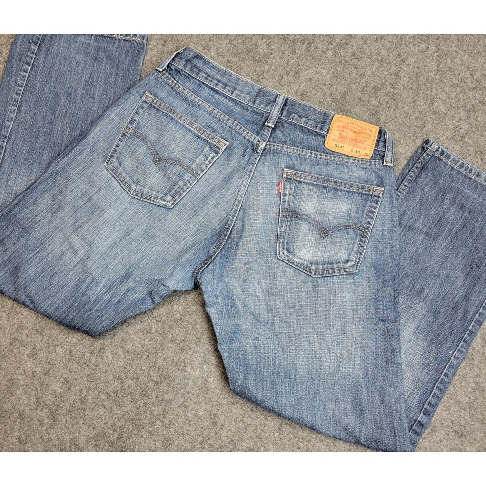 Levis Jeans Mens 34x30 Blue Denim 514 Red Tab Boho Streetwear Slim Straight Leg